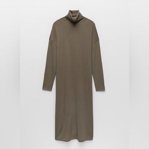 Zara Long Knit Turtleneck Dress Brown Size Small NWT
